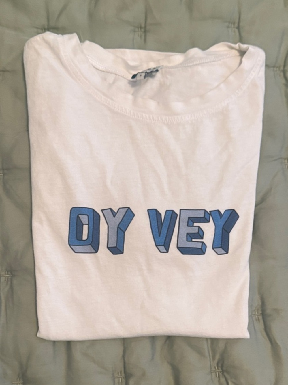 KULE White Tee with Light Blue 'OY VEY' Graphic
